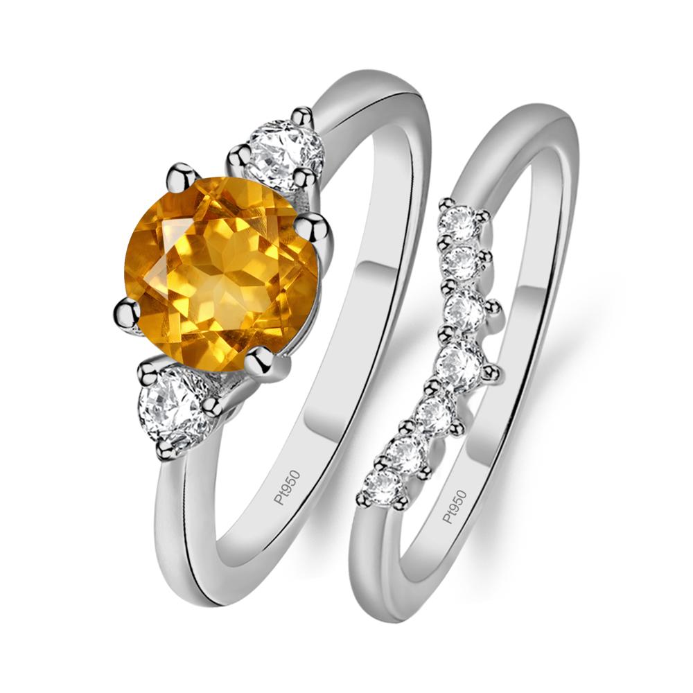 Citrine Ring Bridal Set Engagement Ring - LUO Jewelry #metal_platinum