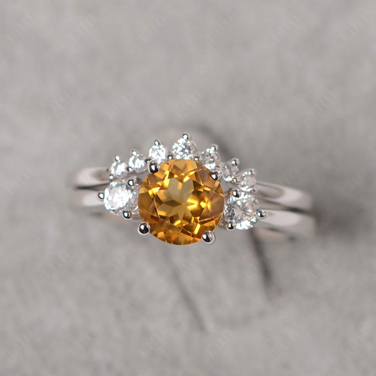 Citrine Ring Bridal Set Engagement Ring - LUO Jewelry