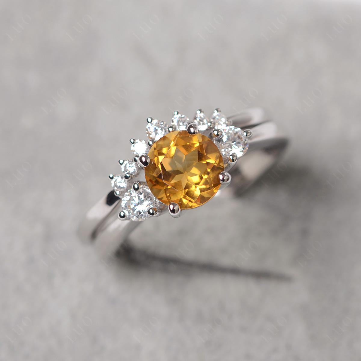 Citrine Ring Bridal Set Engagement Ring - LUO Jewelry