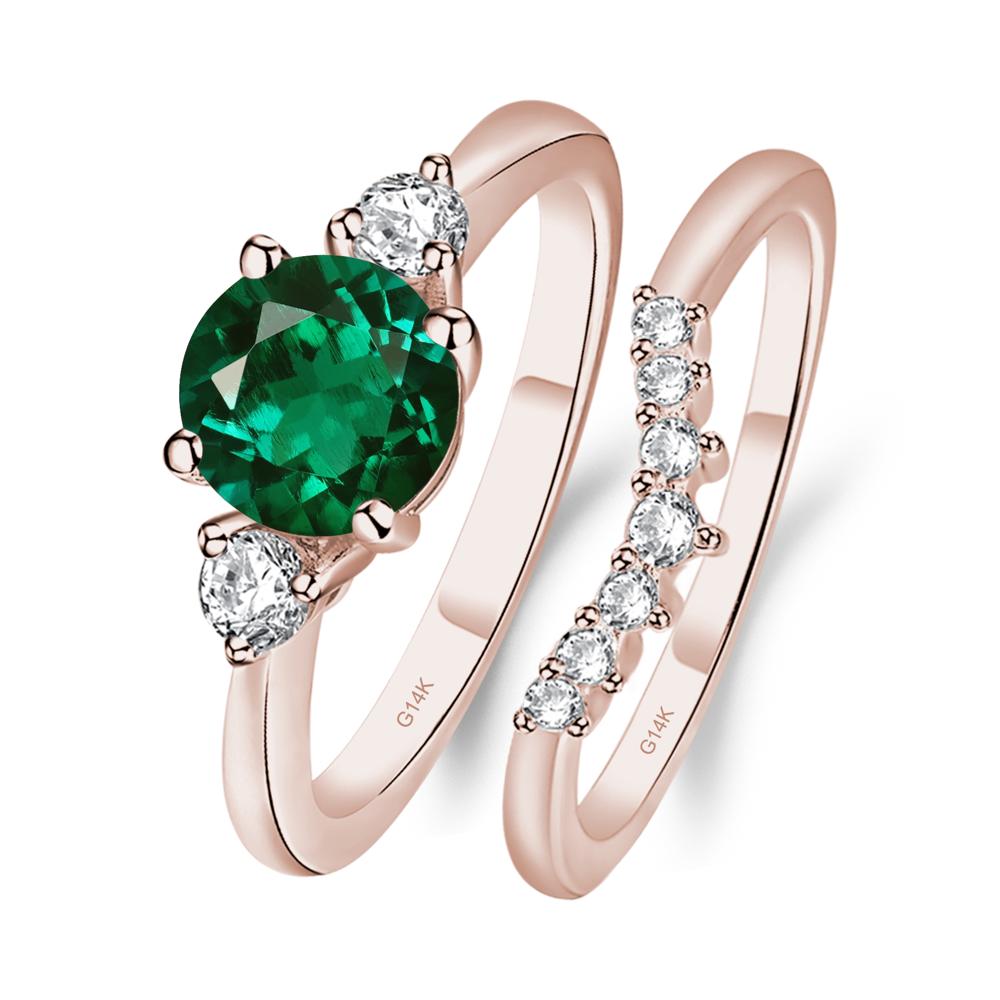 Lab Emerald Ring Bridal Set Engagement Ring - LUO Jewelry #metal_14k rose gold