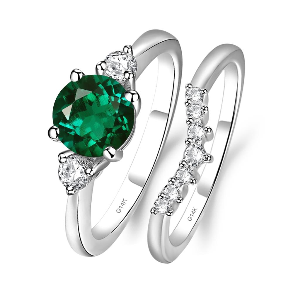 Lab Emerald Ring Bridal Set Engagement Ring - LUO Jewelry #metal_14k white gold