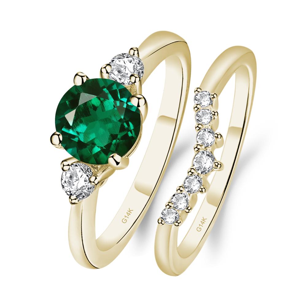 Lab Emerald Ring Bridal Set Engagement Ring - LUO Jewelry #metal_14k yellow gold