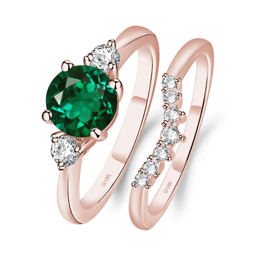 Lab Emerald Ring Bridal Set Engagement Ring - LUO Jewelry #metal_18k rose gold