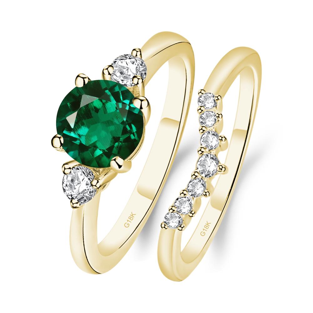 Lab Emerald Ring Bridal Set Engagement Ring - LUO Jewelry #metal_18k yellow gold