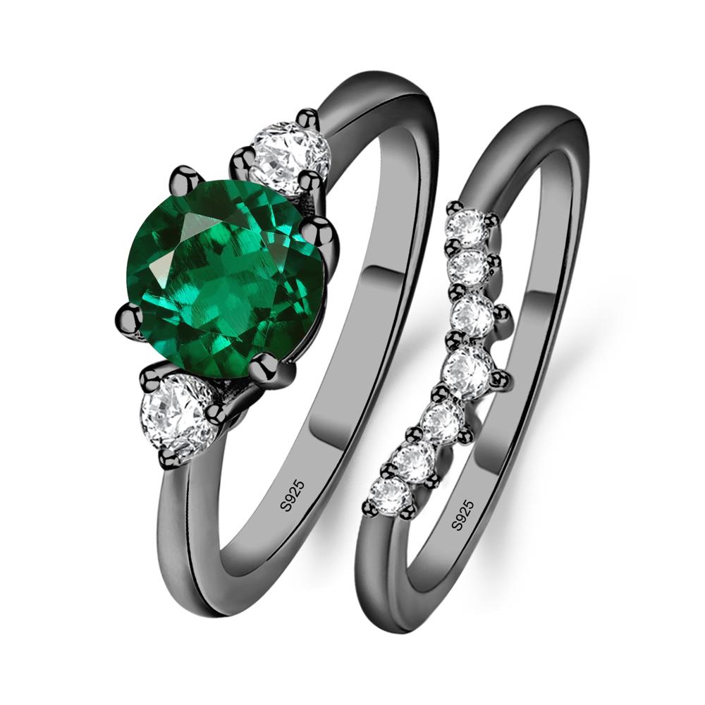Lab Emerald Ring Bridal Set Engagement Ring - LUO Jewelry #metal_black finish sterling silver