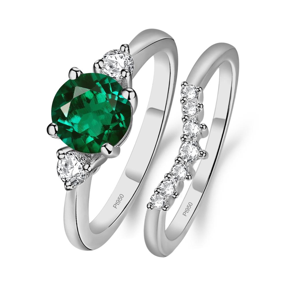 Lab Emerald Ring Bridal Set Engagement Ring - LUO Jewelry #metal_platinum