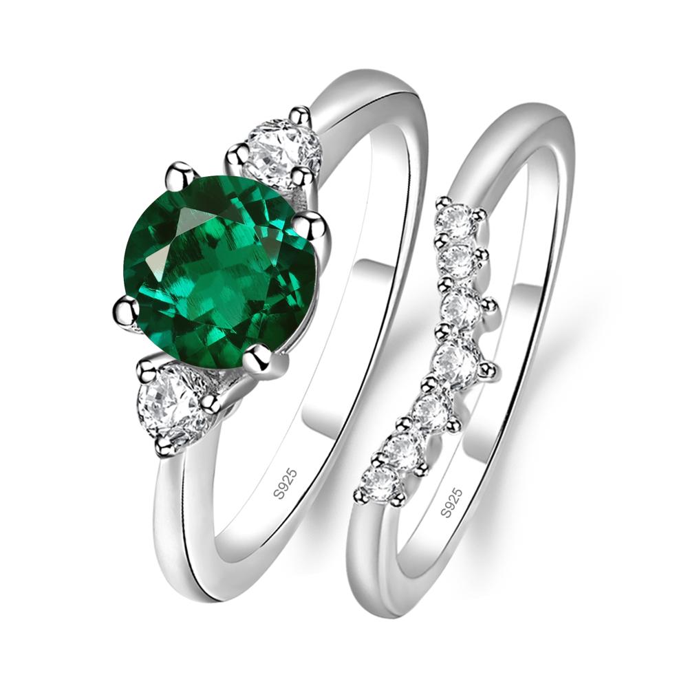 Lab Emerald Ring Bridal Set Engagement Ring - LUO Jewelry #metal_sterling silver