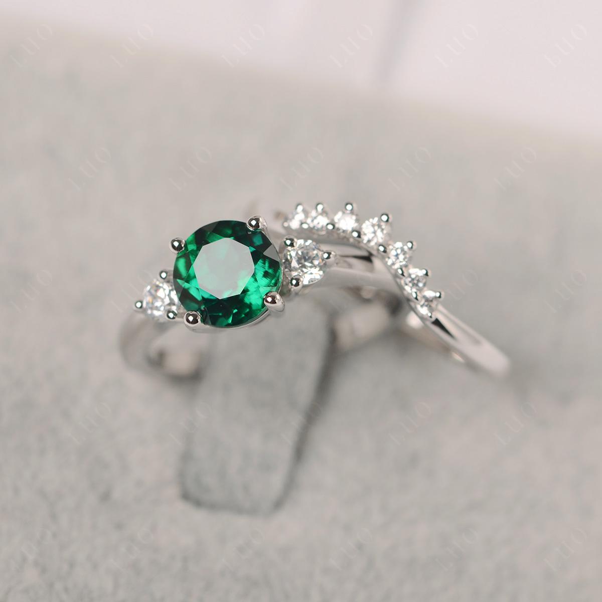 Lab Emerald Ring Bridal Set Engagement Ring - LUO Jewelry