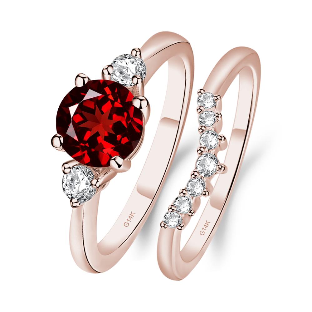 Garnet Ring Bridal Set Engagement Ring - LUO Jewelry #metal_14k rose gold