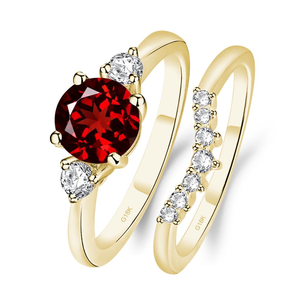Garnet Ring Bridal Set Engagement Ring - LUO Jewelry #metal_18k yellow gold