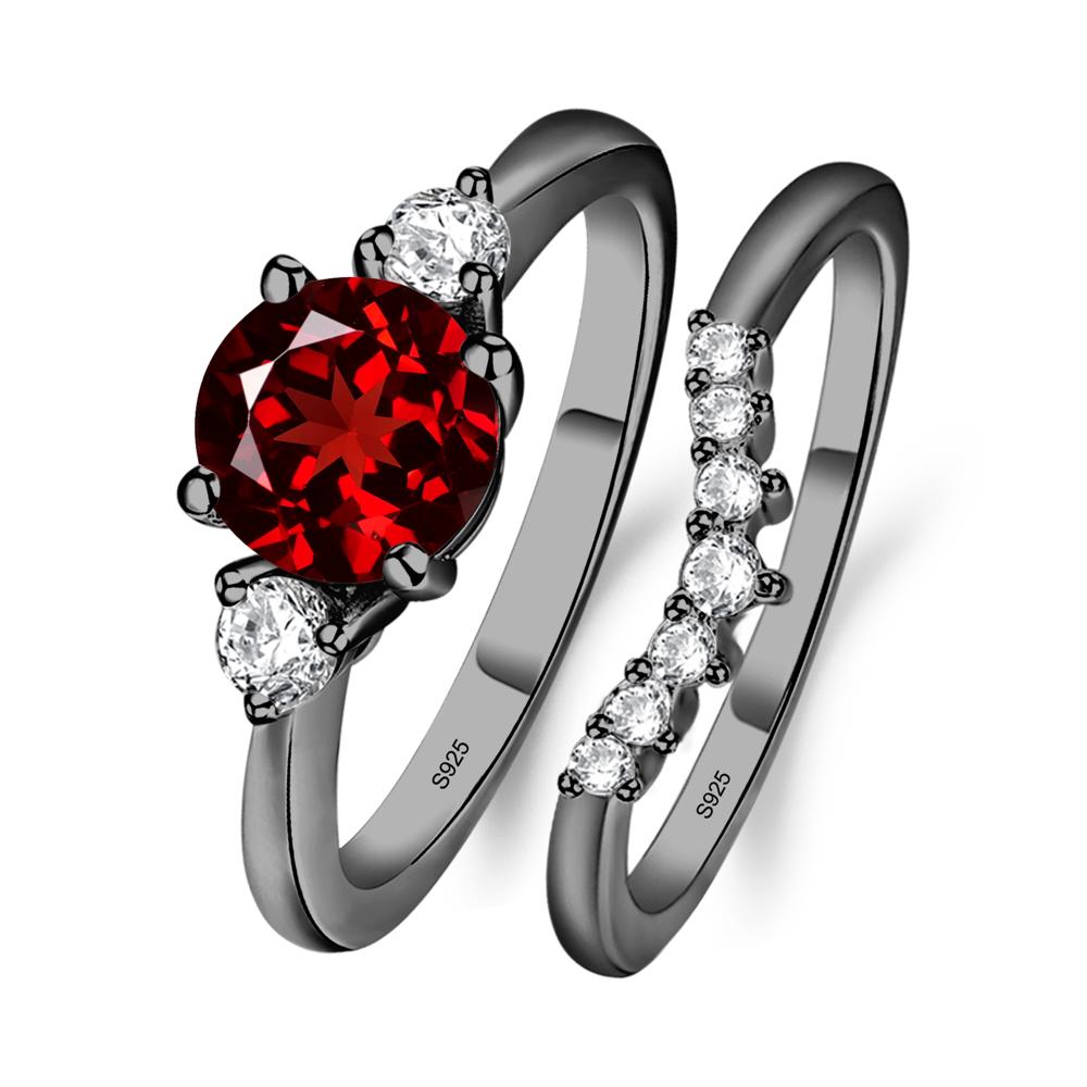 Garnet Ring Bridal Set Engagement Ring - LUO Jewelry #metal_black finish sterling silver