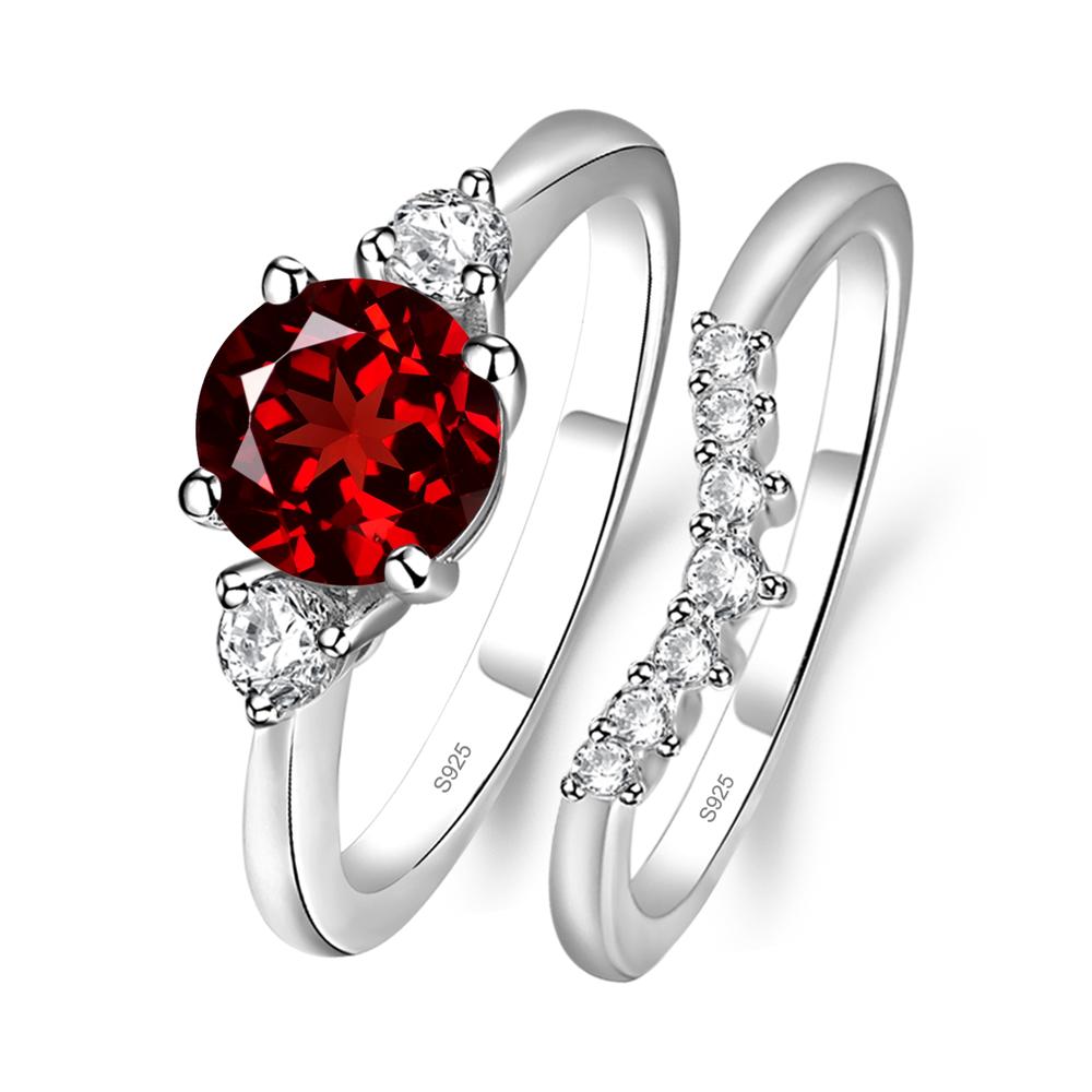 Garnet Ring Bridal Set Engagement Ring - LUO Jewelry #metal_sterling silver