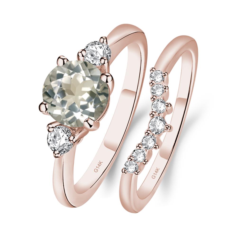 Green Amethyst Ring Bridal Set Engagement Ring - LUO Jewelry #metal_14k rose gold