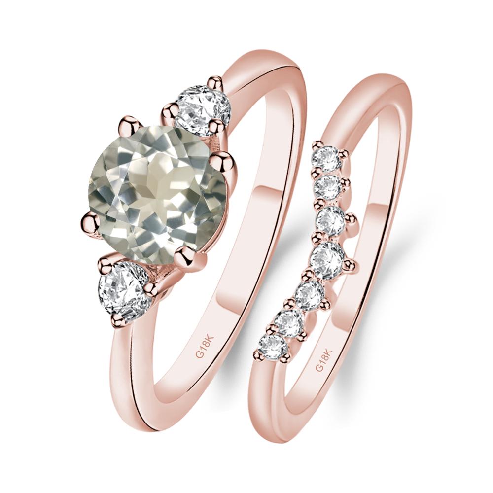 Green Amethyst Ring Bridal Set Engagement Ring - LUO Jewelry #metal_18k rose gold