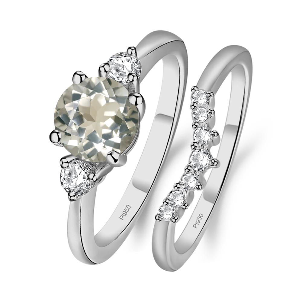 Green Amethyst Ring Bridal Set Engagement Ring - LUO Jewelry #metal_platinum