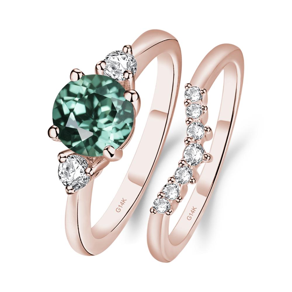 Lab Green Sapphire Ring Bridal Set Engagement Ring - LUO Jewelry #metal_14k rose gold