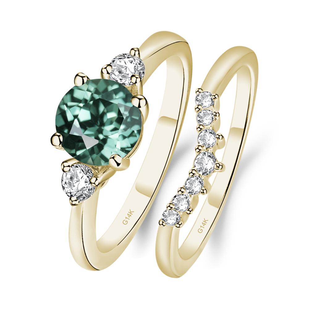 Lab Green Sapphire Ring Bridal Set Engagement Ring - LUO Jewelry #metal_14k yellow gold