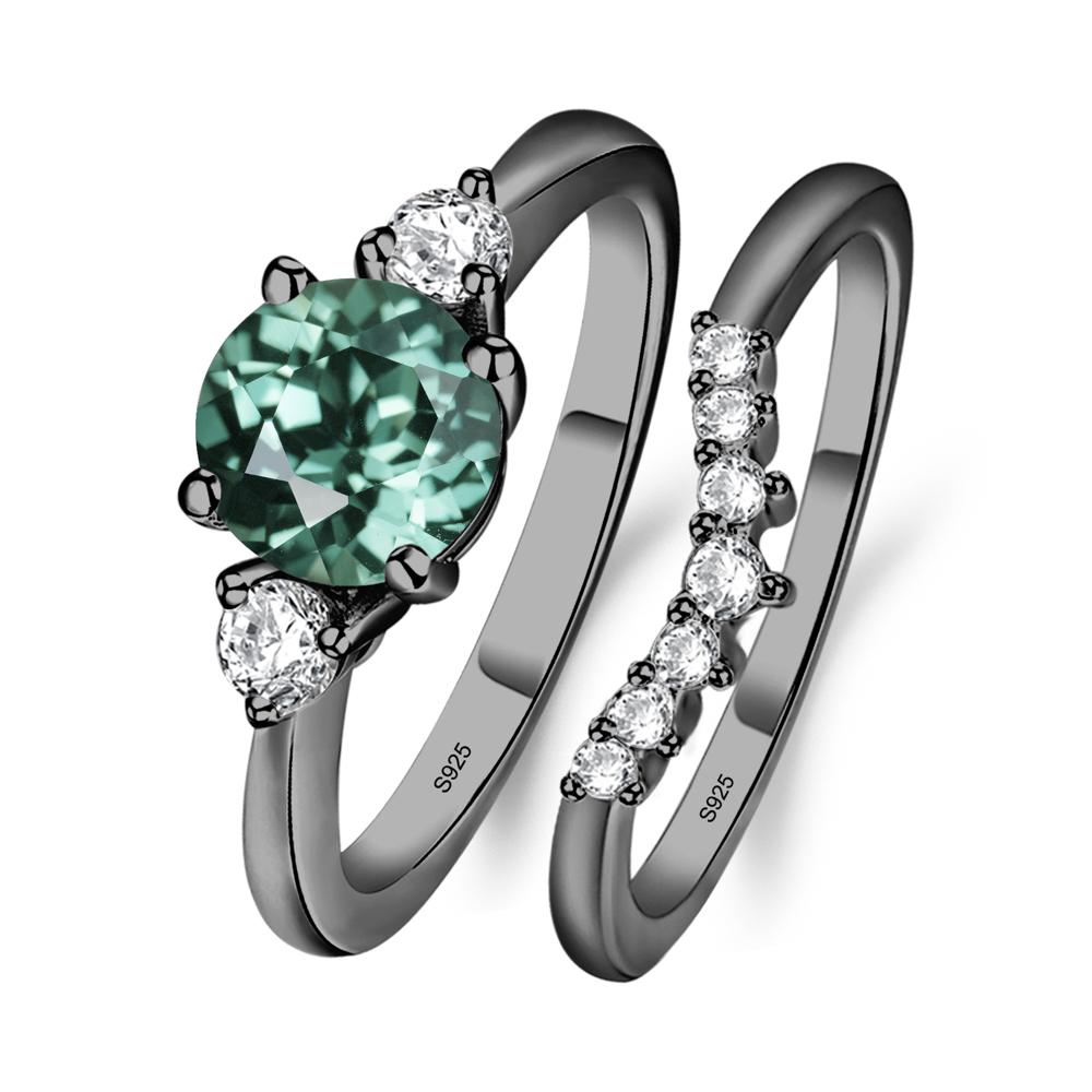 Lab Green Sapphire Ring Bridal Set Engagement Ring - LUO Jewelry #metal_black finish sterling silver