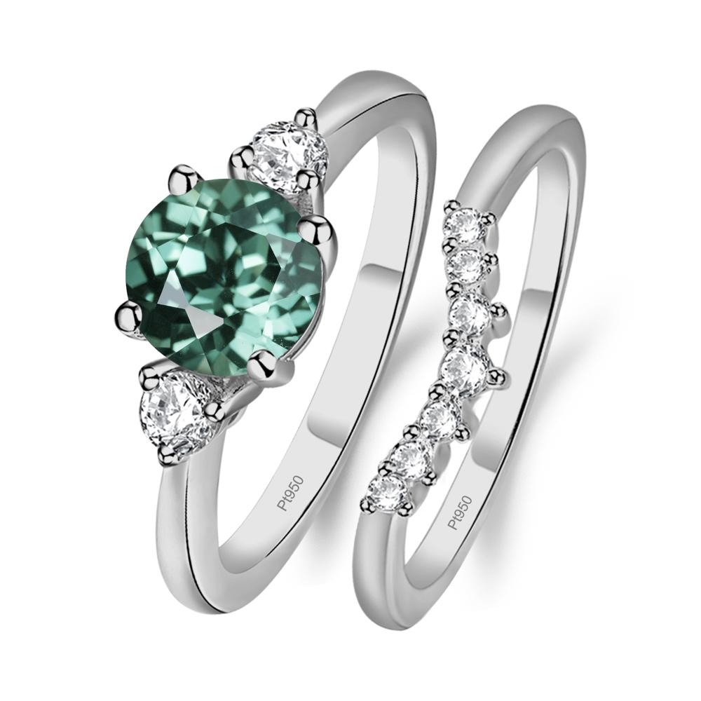 Lab Green Sapphire Ring Bridal Set Engagement Ring - LUO Jewelry #metal_platinum