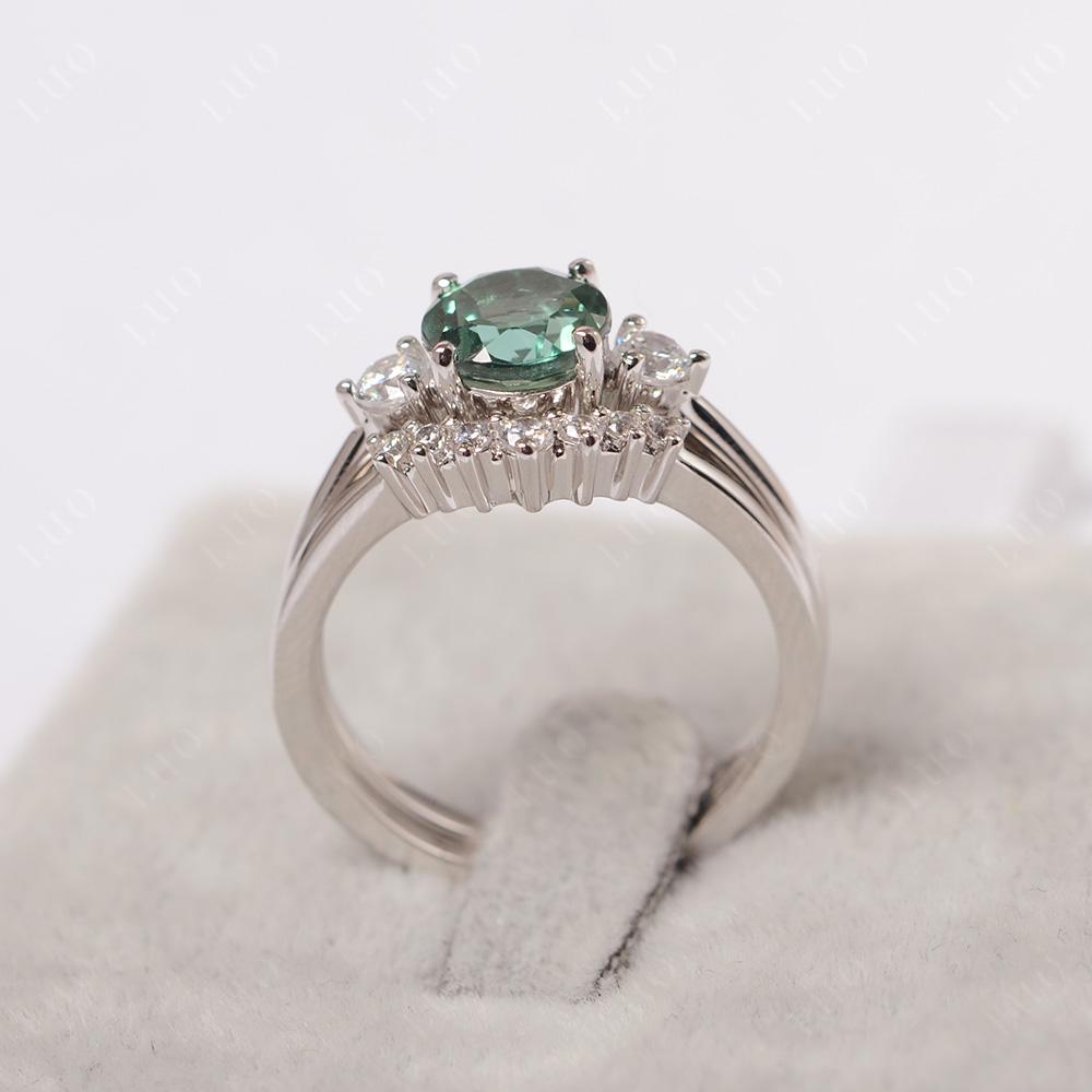 Lab Green Sapphire Ring Bridal Set Engagement Ring - LUO Jewelry