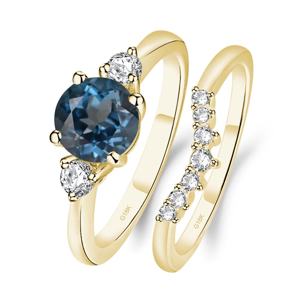 London Blue Topaz Ring Bridal Set Engagement Ring - LUO Jewelry #metal_18k yellow gold