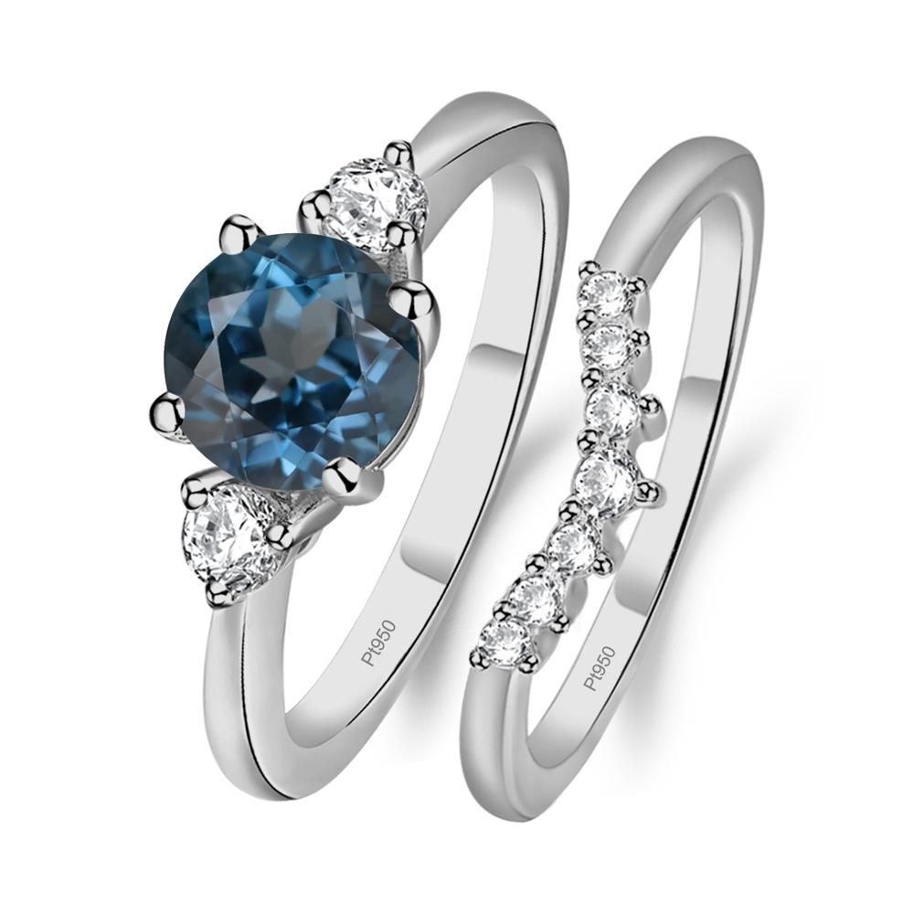 London Blue Topaz Ring Bridal Set Engagement Ring - LUO Jewelry #metal_platinum