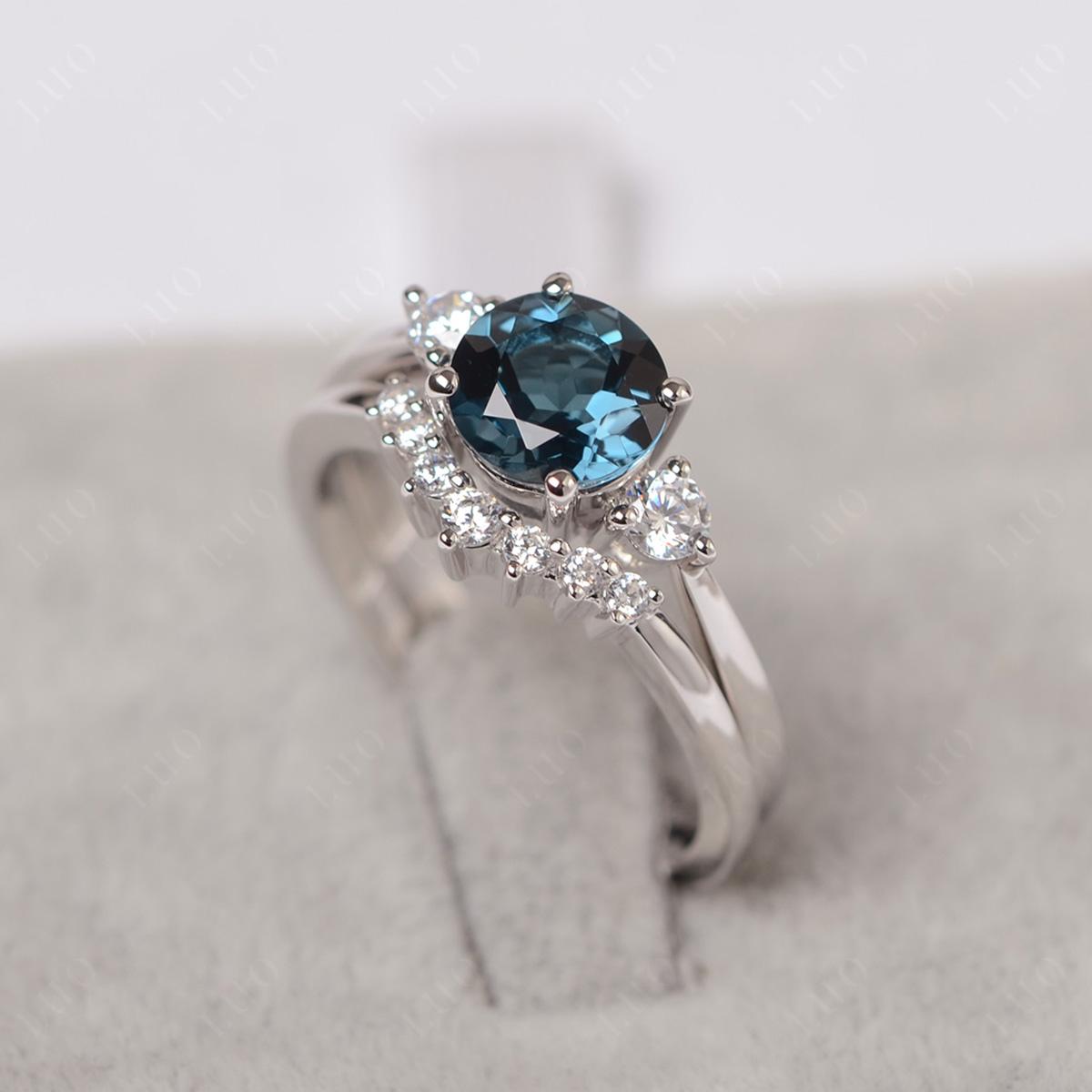 London Blue Topaz Ring Bridal Set Engagement Ring - LUO Jewelry