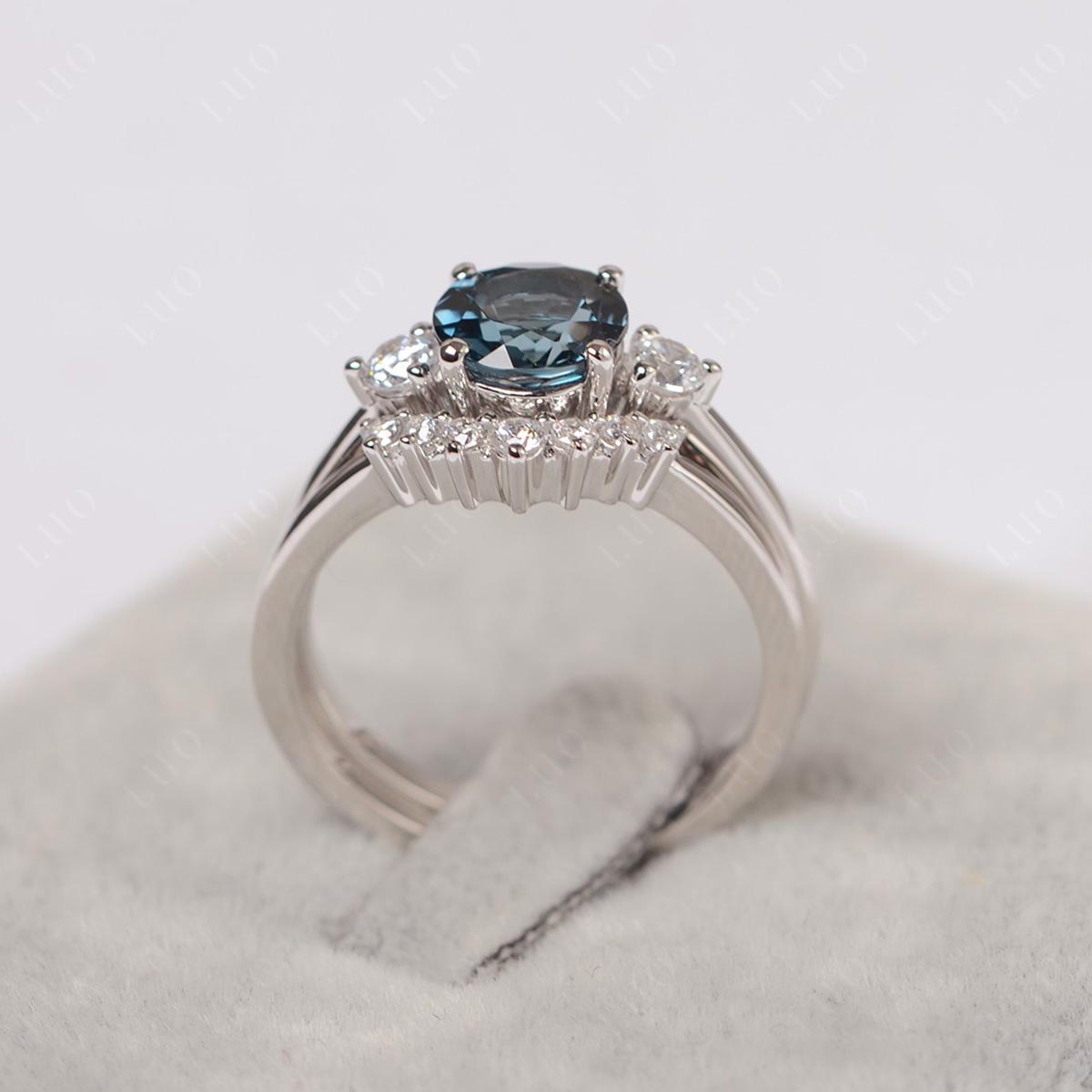 London Blue Topaz Ring Bridal Set Engagement Ring - LUO Jewelry