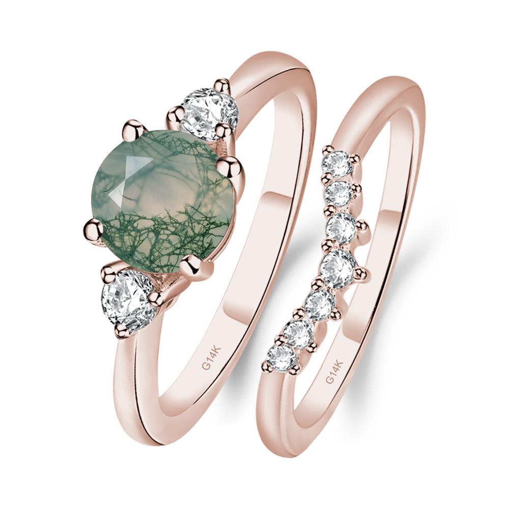 Moss Agate Ring Bridal Set Engagement Ring - LUO Jewelry #metal_14k rose gold