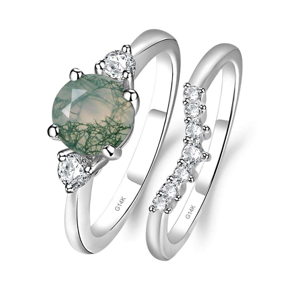 Moss Agate Ring Bridal Set Engagement Ring - LUO Jewelry #metal_14k white gold