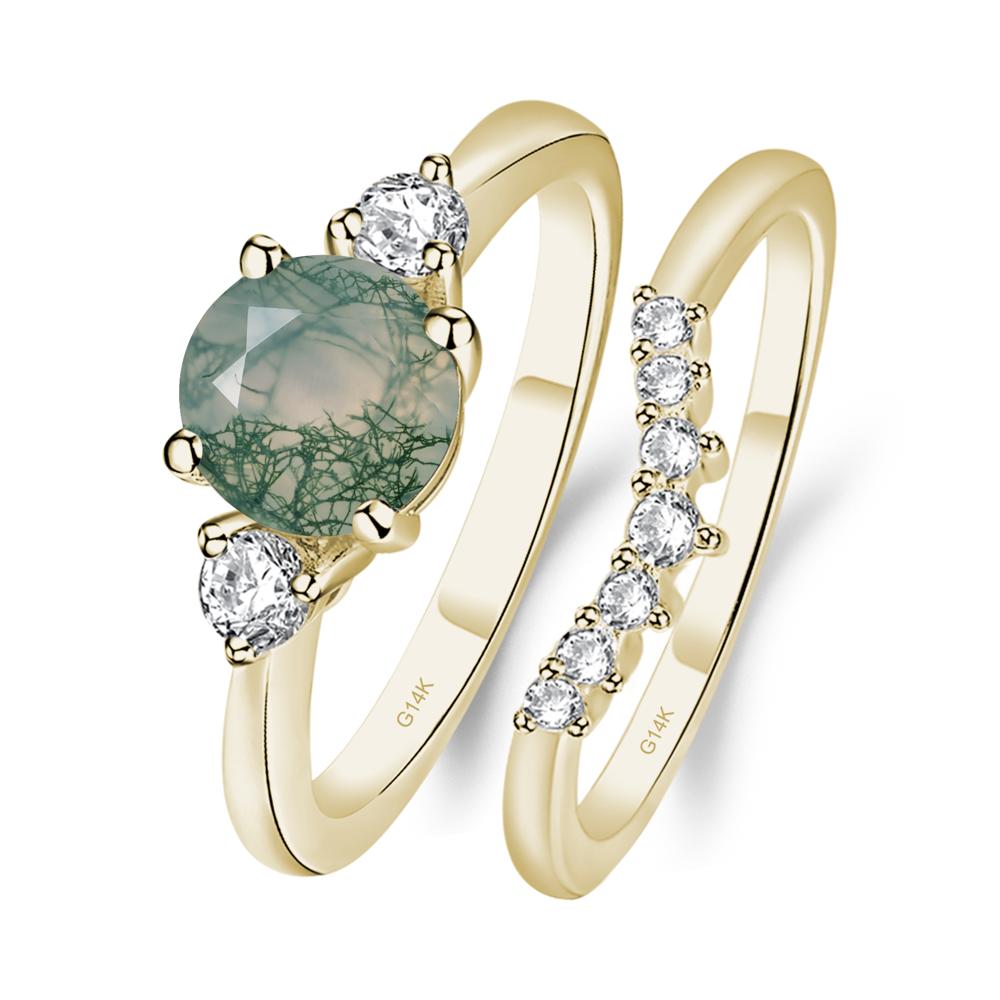 Moss Agate Ring Bridal Set Engagement Ring - LUO Jewelry #metal_14k yellow gold