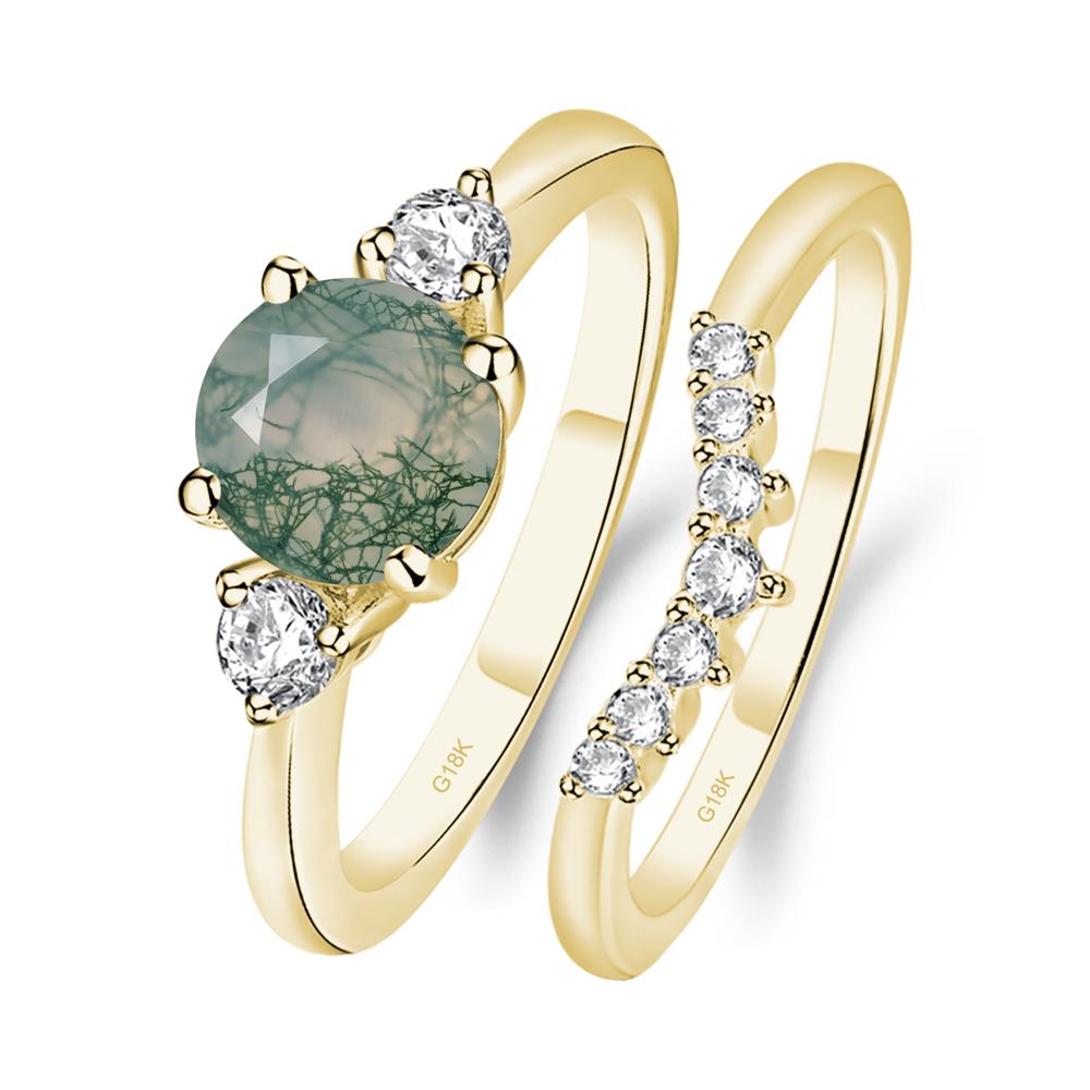 Moss Agate Ring Bridal Set Engagement Ring - LUO Jewelry #metal_18k yellow gold