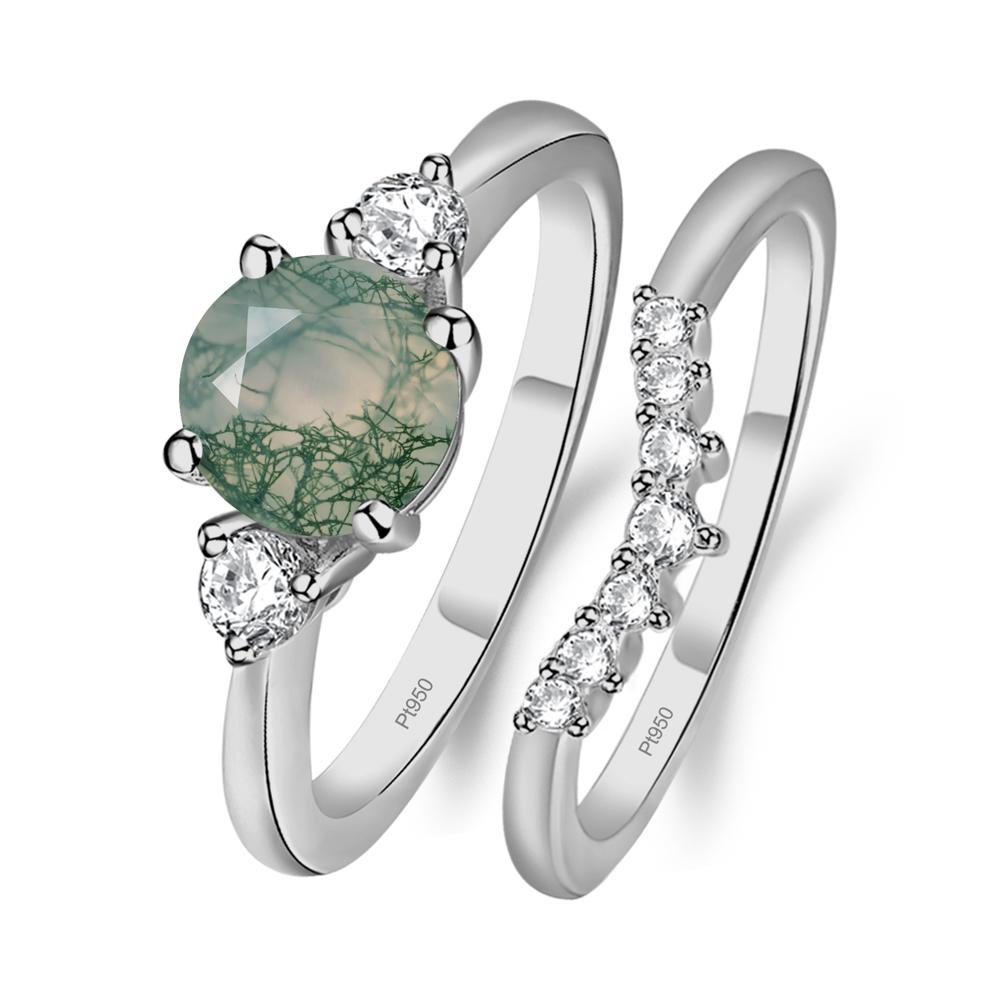 Moss Agate Ring Bridal Set Engagement Ring - LUO Jewelry #metal_platinum
