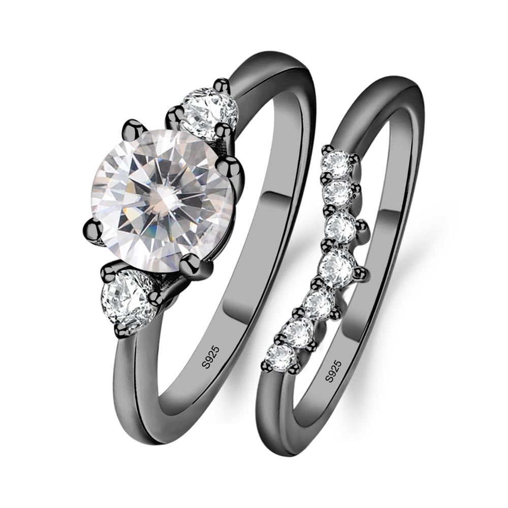 Moissanite Ring Bridal Set Engagement Ring - LUO Jewelry #metal_black finish sterling silver