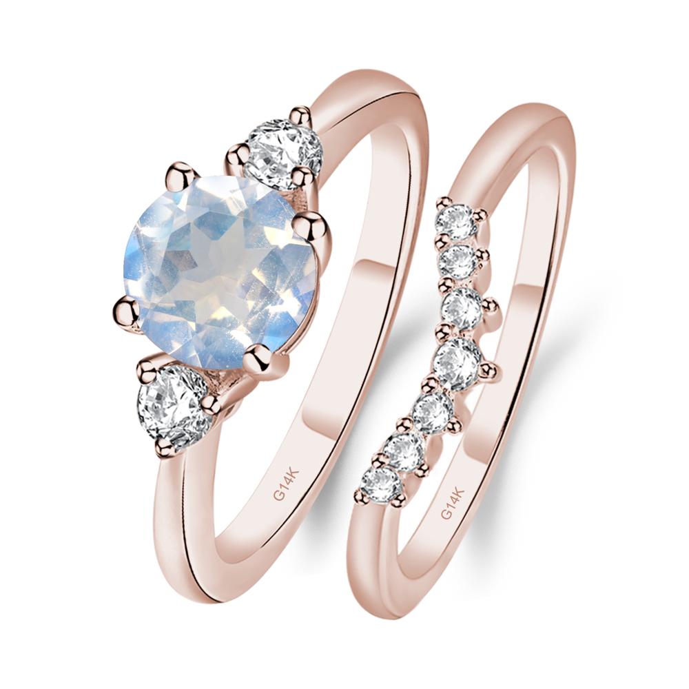 Moonstone Ring Bridal Set Engagement Ring - LUO Jewelry #metal_14k rose gold