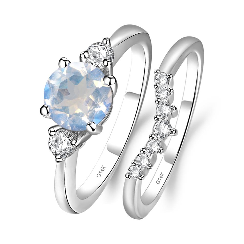 Moonstone Ring Bridal Set Engagement Ring - LUO Jewelry #metal_14k white gold