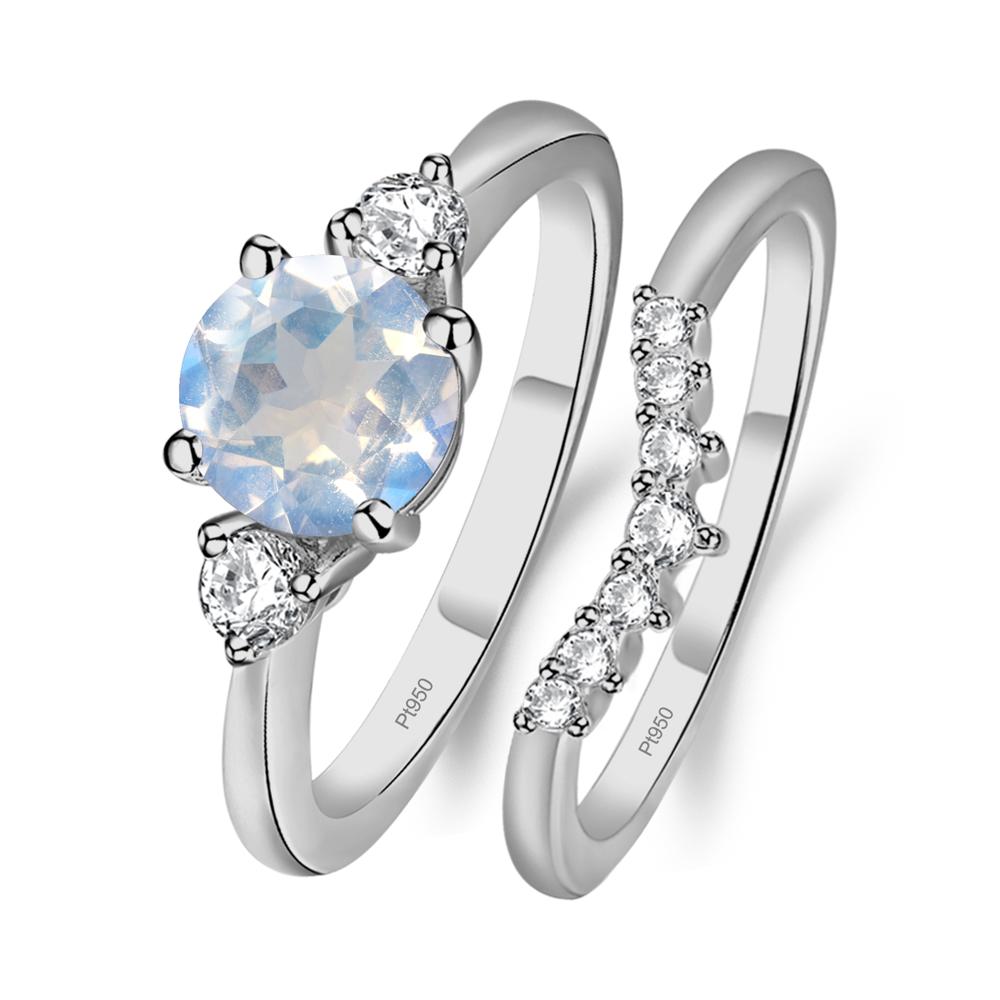 Moonstone Ring Bridal Set Engagement Ring - LUO Jewelry #metal_platinum