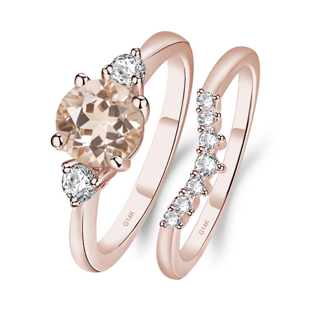 Morganite Ring Bridal Set Engagement Ring - LUO Jewelry #metal_14k rose gold