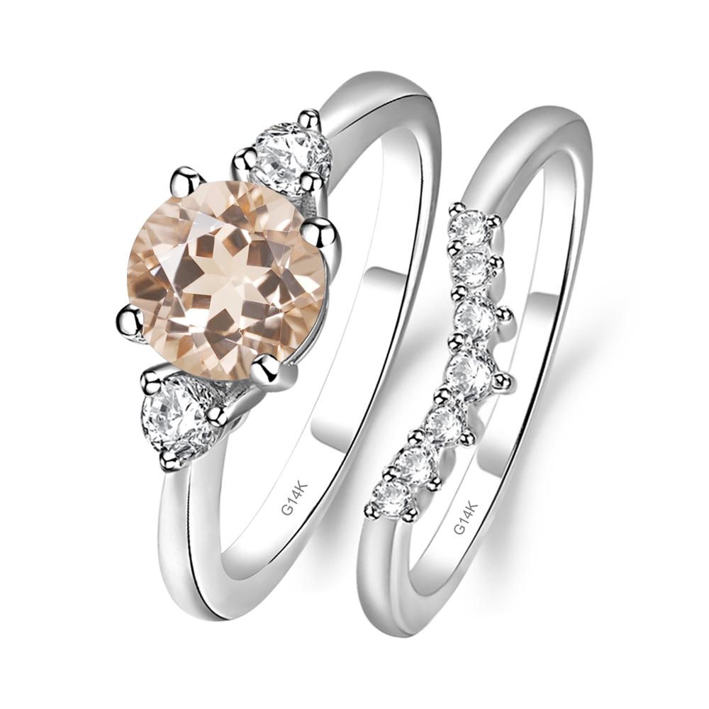 Morganite Ring Bridal Set Engagement Ring - LUO Jewelry #metal_14k white gold