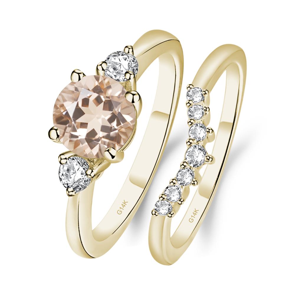 Morganite Ring Bridal Set Engagement Ring - LUO Jewelry #metal_14k yellow gold