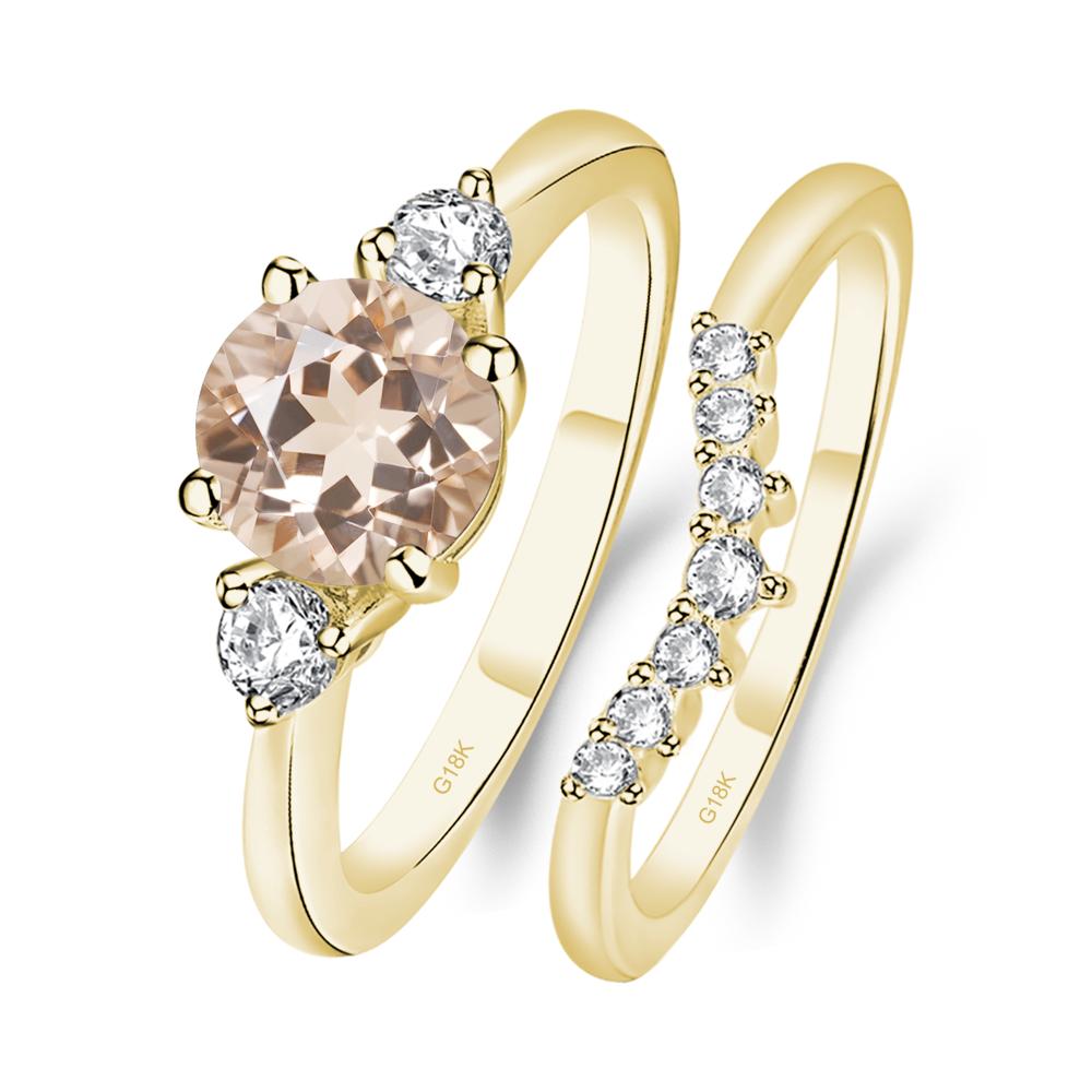 Morganite Ring Bridal Set Engagement Ring - LUO Jewelry #metal_18k yellow gold