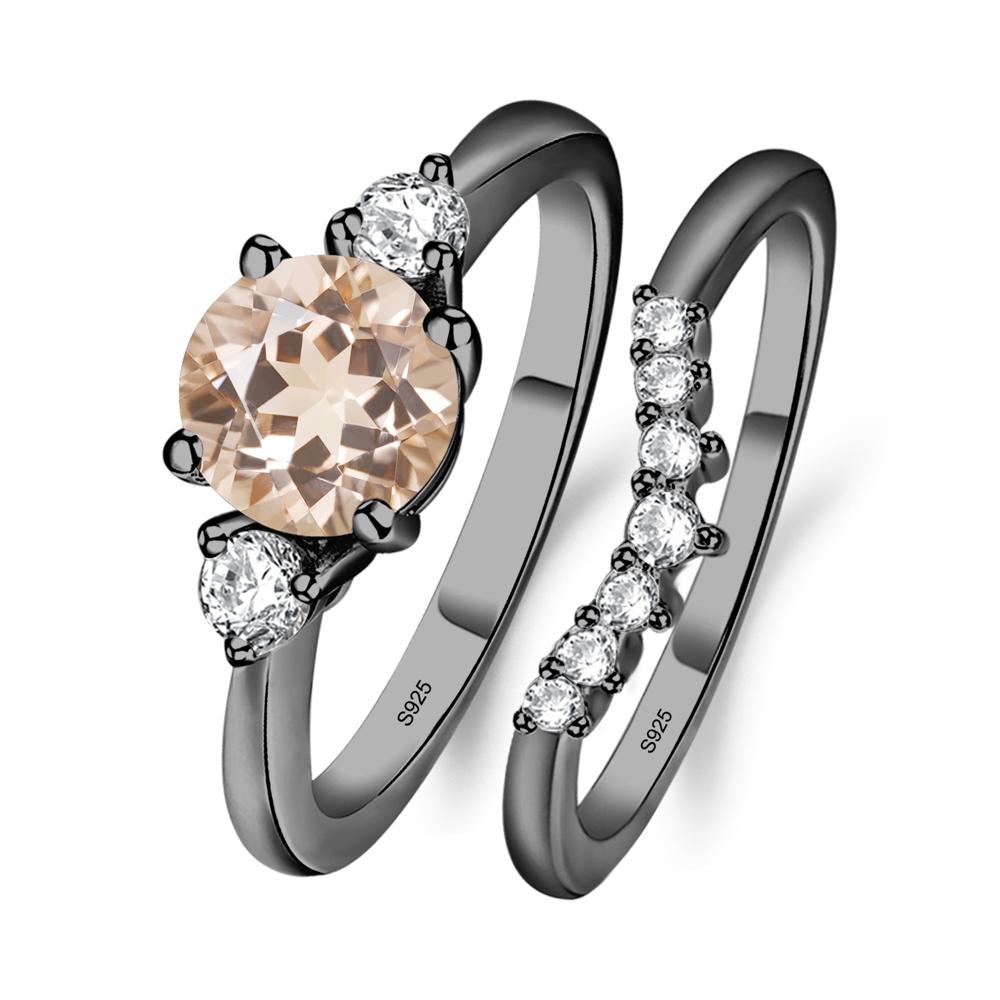 Morganite Ring Bridal Set Engagement Ring - LUO Jewelry #metal_black finish sterling silver