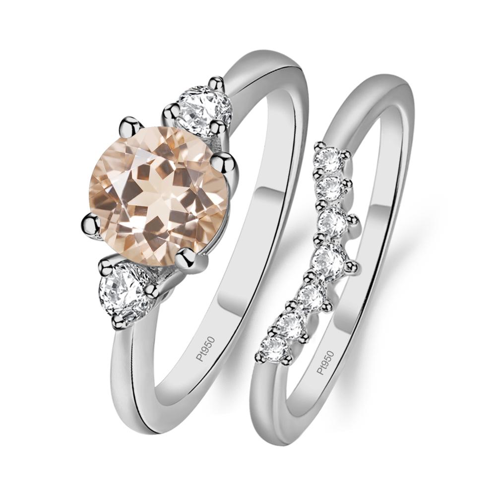 Morganite Ring Bridal Set Engagement Ring - LUO Jewelry #metal_platinum