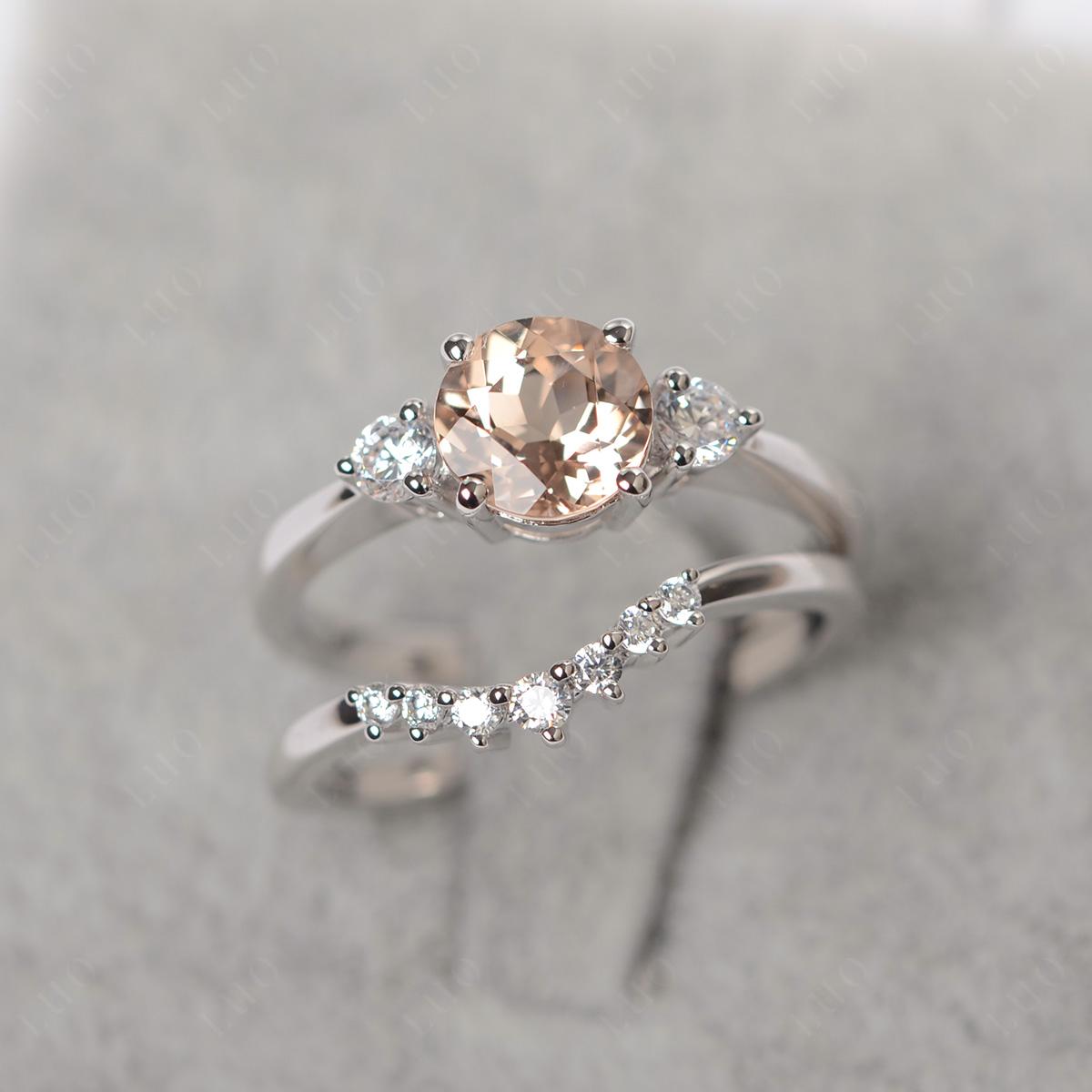 Morganite Ring Bridal Set Engagement Ring - LUO Jewelry