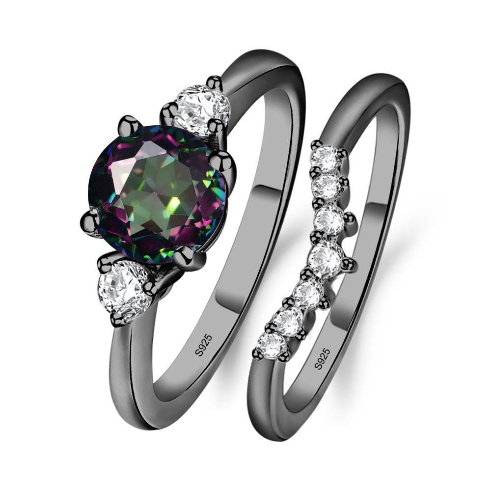 Mystic Topaz Ring Bridal Set Engagement Ring - LUO Jewelry #metal_black finish sterling silver