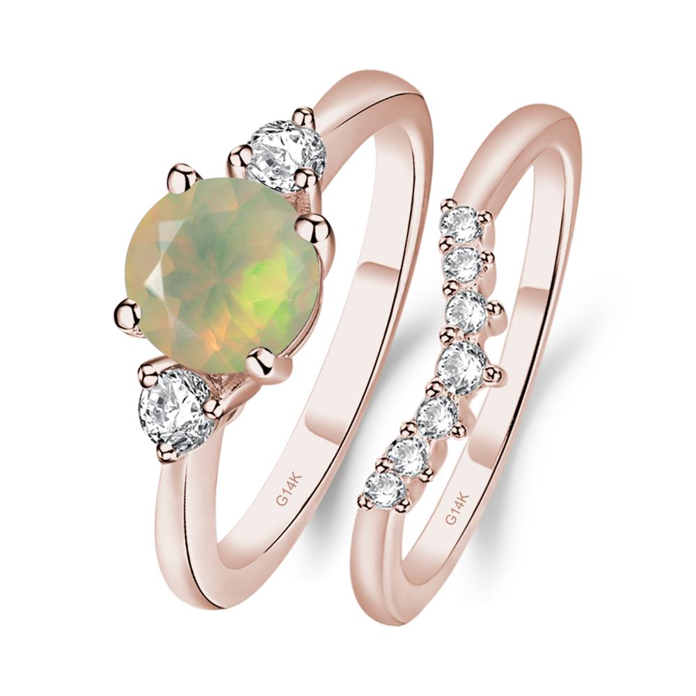 Opal Ring Bridal Set Engagement Ring - LUO Jewelry #metal_14k rose gold
