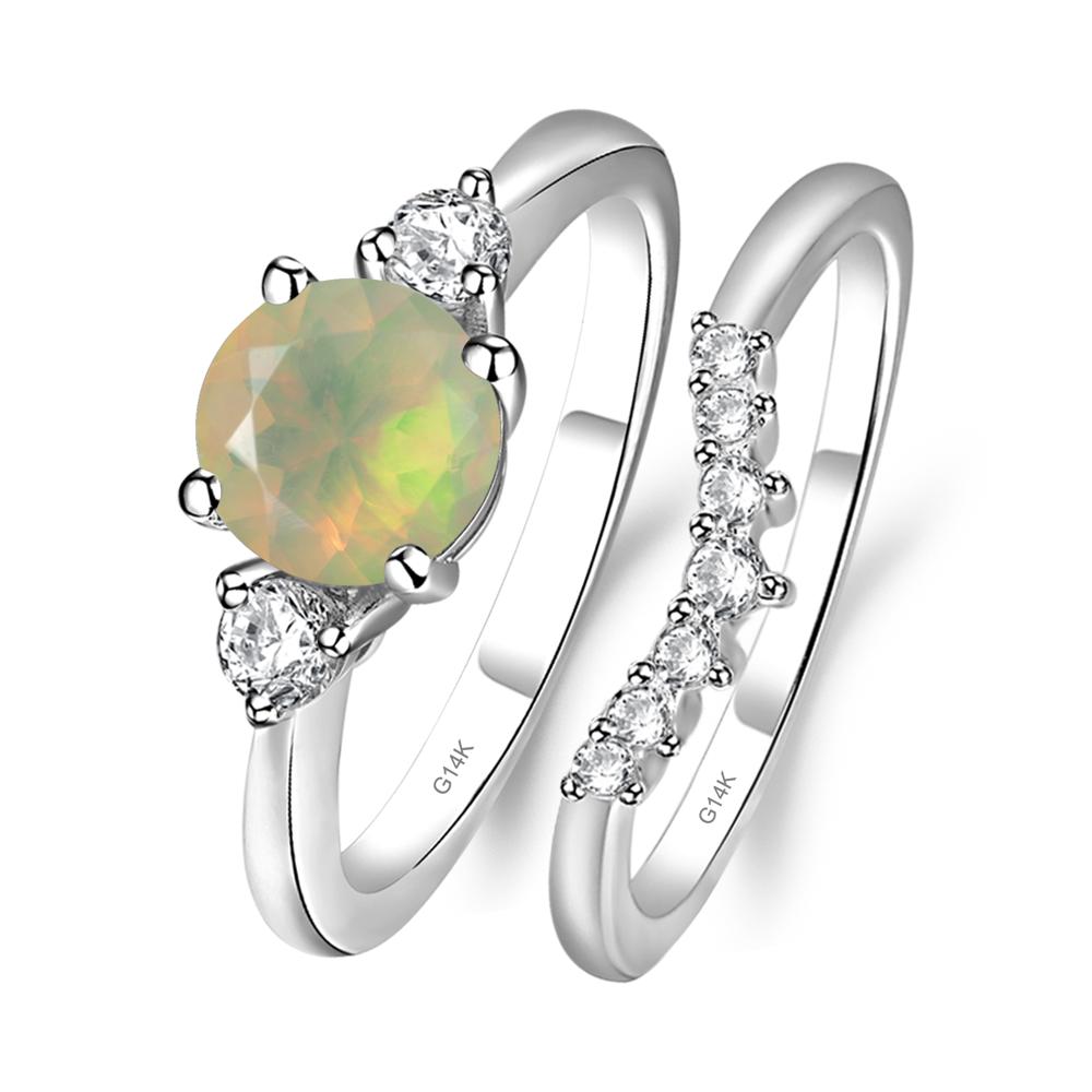 Opal Ring Bridal Set Engagement Ring - LUO Jewelry #metal_14k white gold