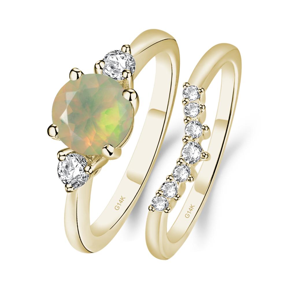 Opal Ring Bridal Set Engagement Ring - LUO Jewelry #metal_14k yellow gold