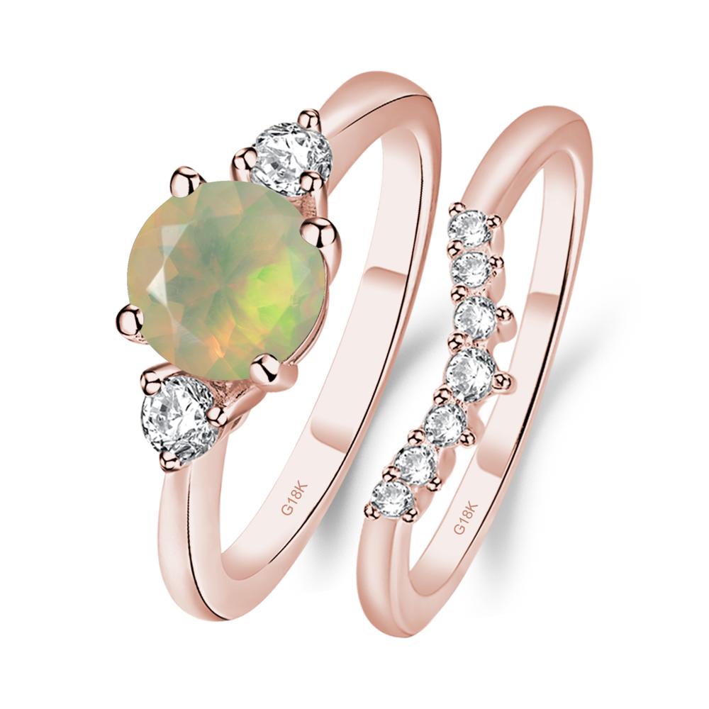 Opal Ring Bridal Set Engagement Ring - LUO Jewelry #metal_18k rose gold
