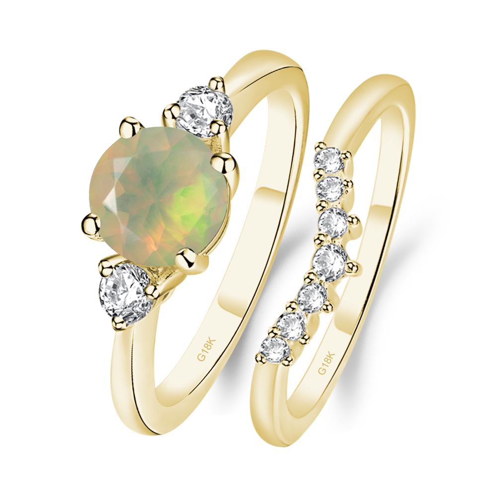 Opal Ring Bridal Set Engagement Ring - LUO Jewelry #metal_18k yellow gold